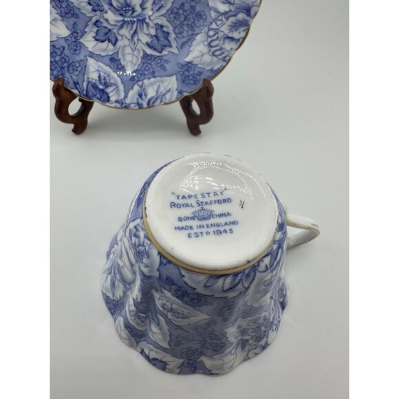 Royal Stafford "Tapestry" Blue White Tea Cup Set Mid Cent Bone China England - Picture 5 of 9